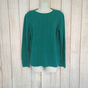 Talbots Wool Blend Cableknit Crewneck Spring Sweater Green Large